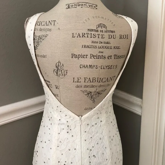 NEW ABBY PARIS SZ 2 IVORY LACE BEADED ILLUSION FORMAL EVENING GOWN - Picture 8 of 12